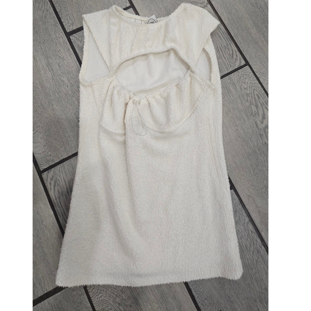De Base Cream Boucle Sleeveless Mini Dress Back Cutout Bungee Detail Small